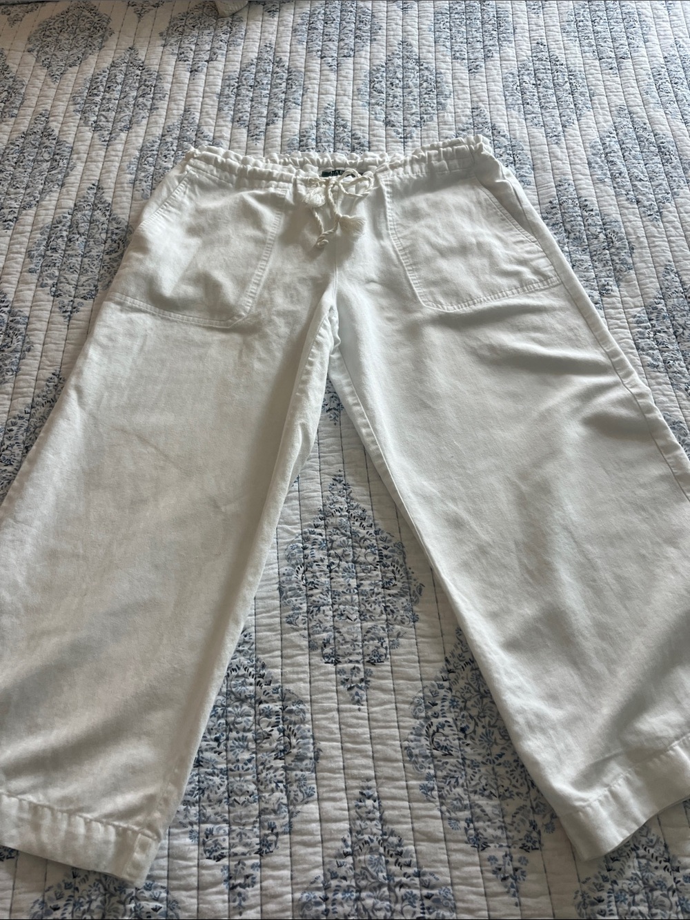 Linen and Cotton Lauren Ralph Lauren Women’s  white Wide-Leg Drawstring pant